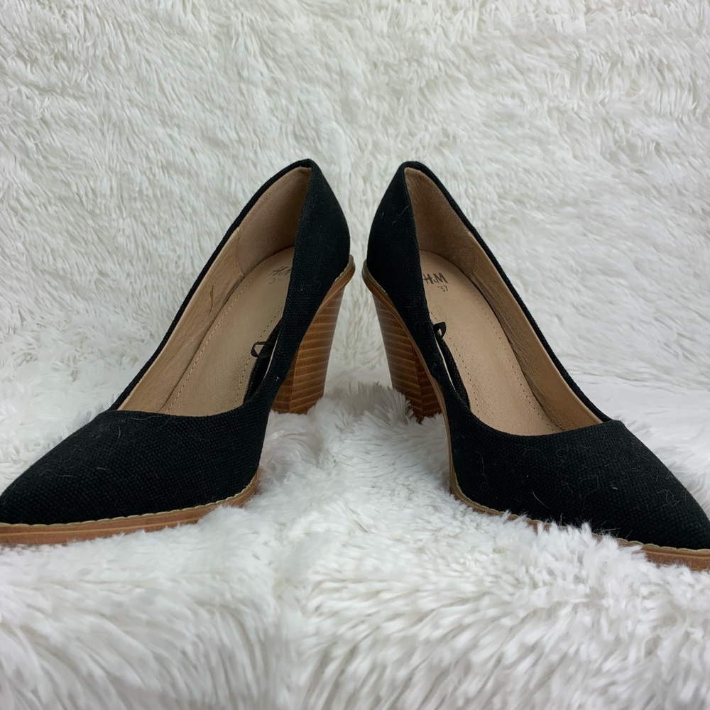 H&M Black Burlap with 4” wood block heel